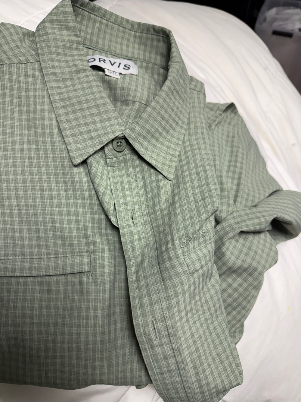 Orvis Light Sage Green Plaid Button-Down Shirt
